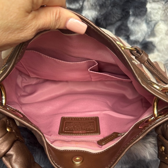 Coach 13511 Signature Rose Gold Op Art Jacquard Fabric Purse - Picture 9 of 13